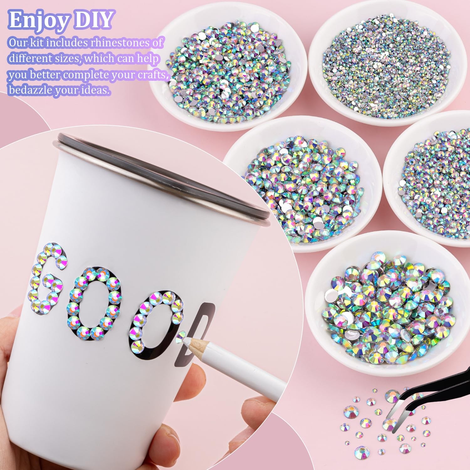 25000pcs Resin Rhinestones for Crafting AB Flatback Non Hotfix Mixed Sizes