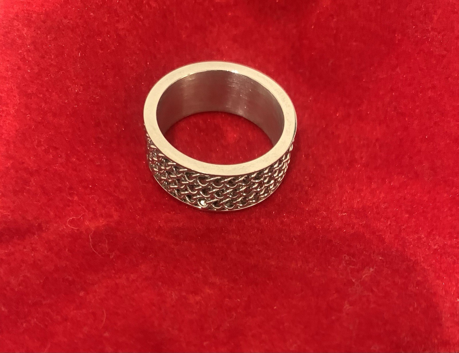 Rhodium plated Stainless Steel 3 row chain link band ring size 10