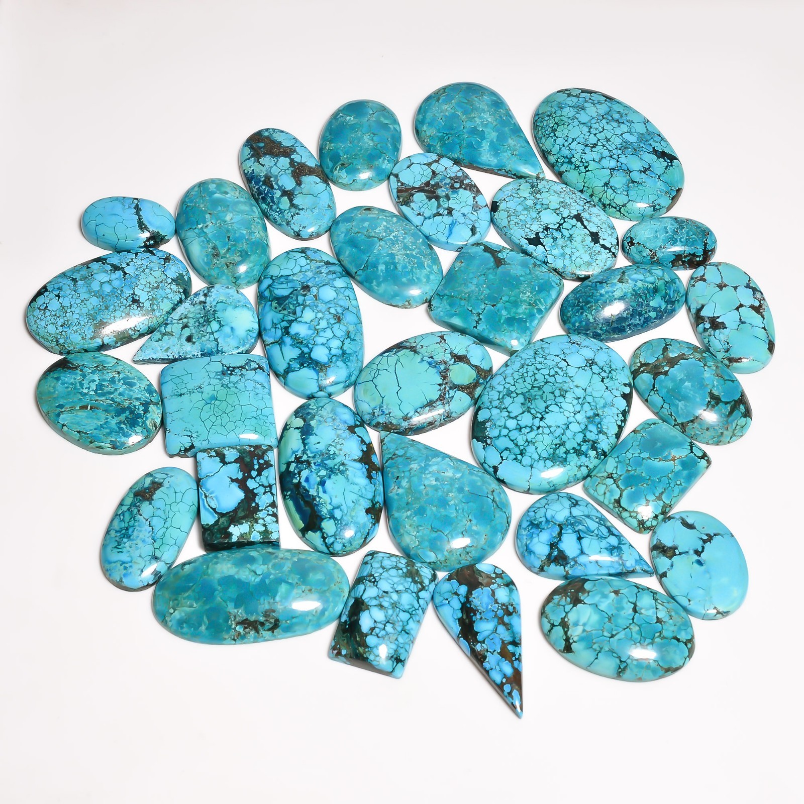 657 Cts. Natural DESIGNER TIBET TURQUOISE Pear Shape Cabochon Gemstone Lot~8Pcs~