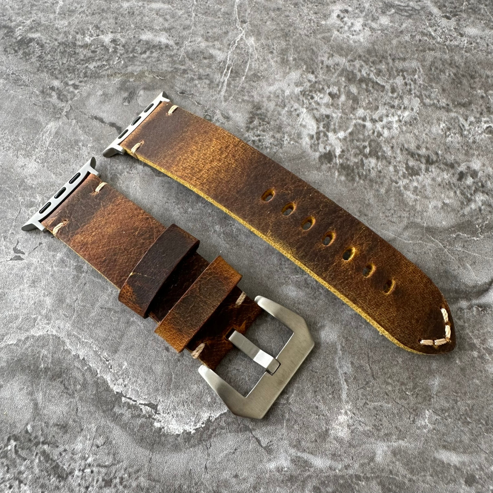 Thick Brown Buffalo Leather Watch Strap Band For NEW Apple Watch Ultra 1 2 49mm