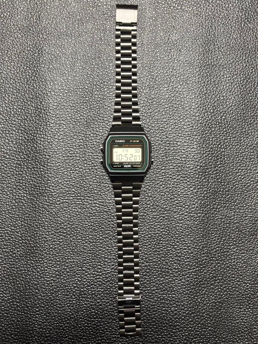 CASIO F-91WM-3AJH Digital Watch Custom Matte Black Stainless Steel Band
