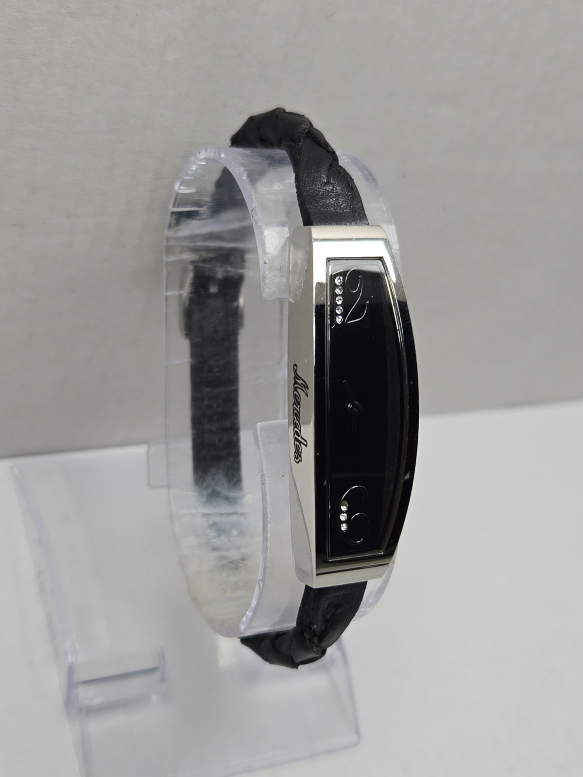 Mercedes Benz Womens 15mm Slim Black Braided Leather Watch Swiss New Battery