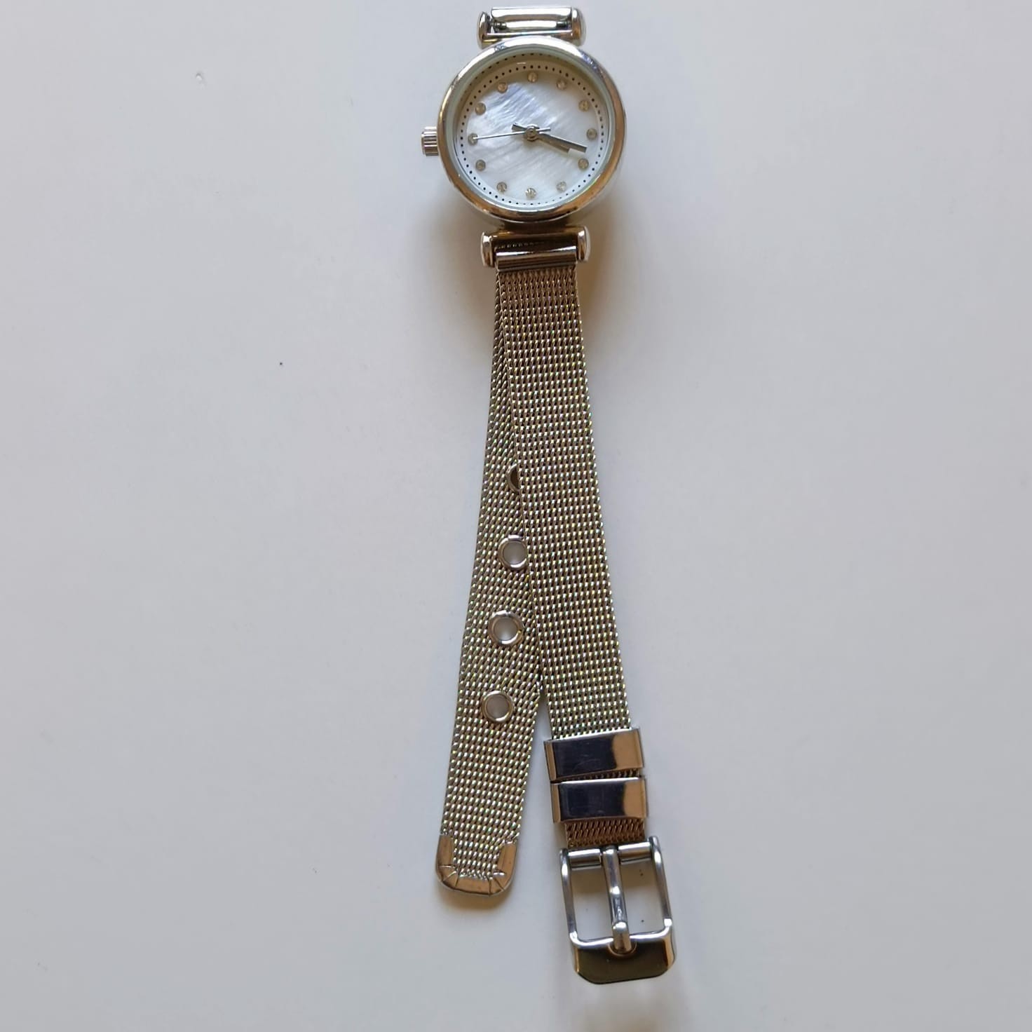 Accutime Women’s Silver Watch WAC8618KL Mother of Pearl Dial Rhinestones Mesh Ba