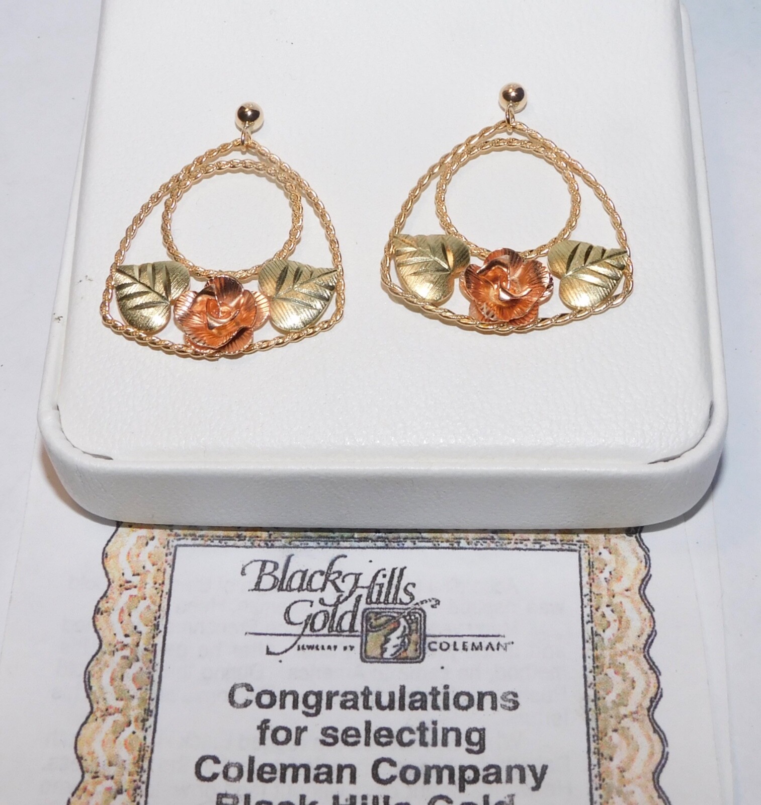 Black Hills Gold 10K 12k Extra Large Rose Leaf Drop Earrings