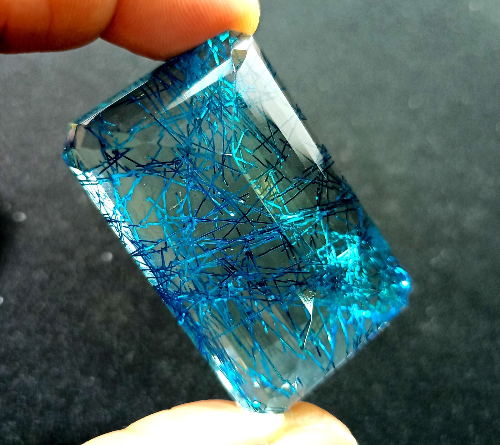 EGL Certified 165.35 Ct EMERALD Cut Natural Blue Rutilated Quartz Loose Gemstone