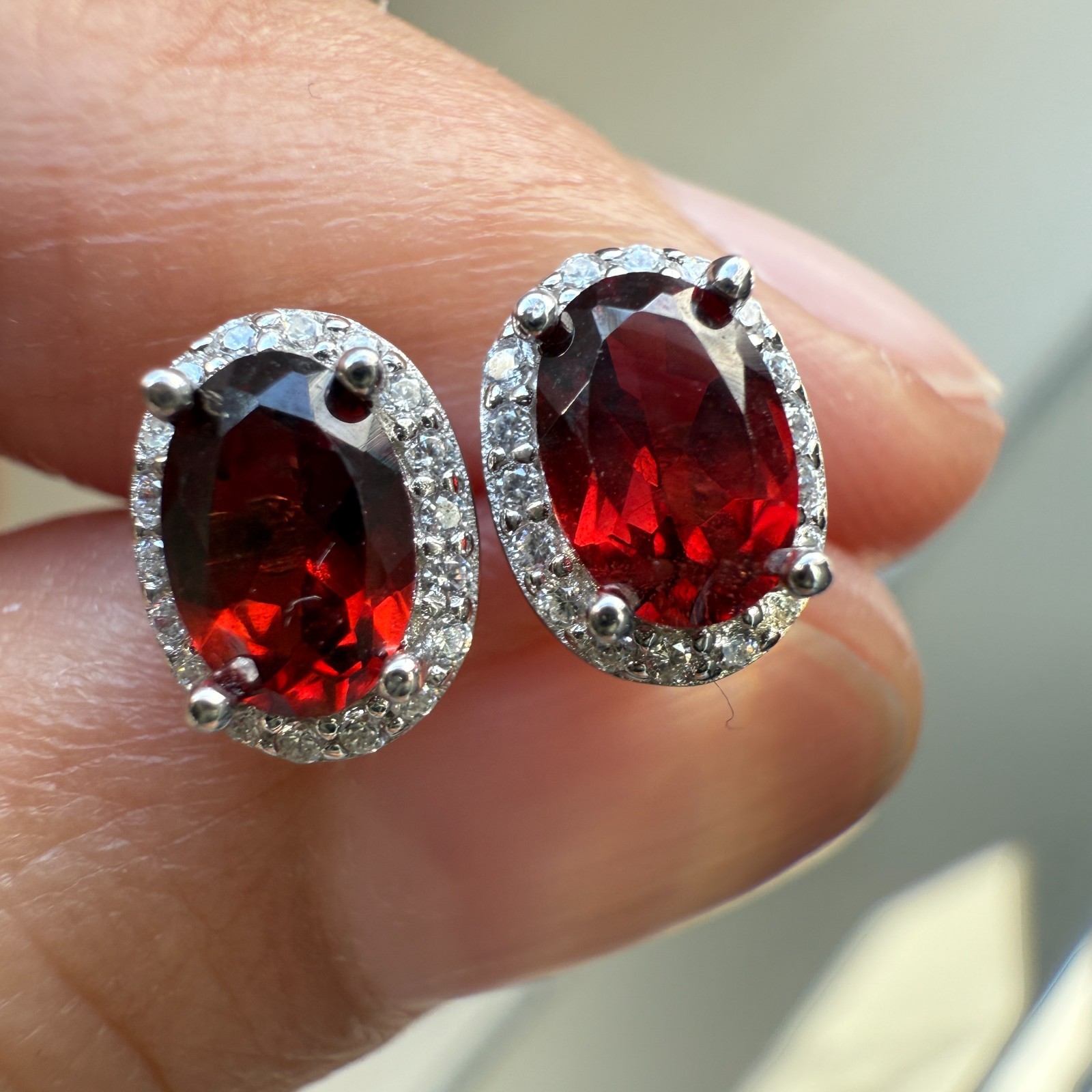 925 Sterling Silver Earrings 6x4mm Natural Rhodolite Garnet Gemstone Zircon Gift