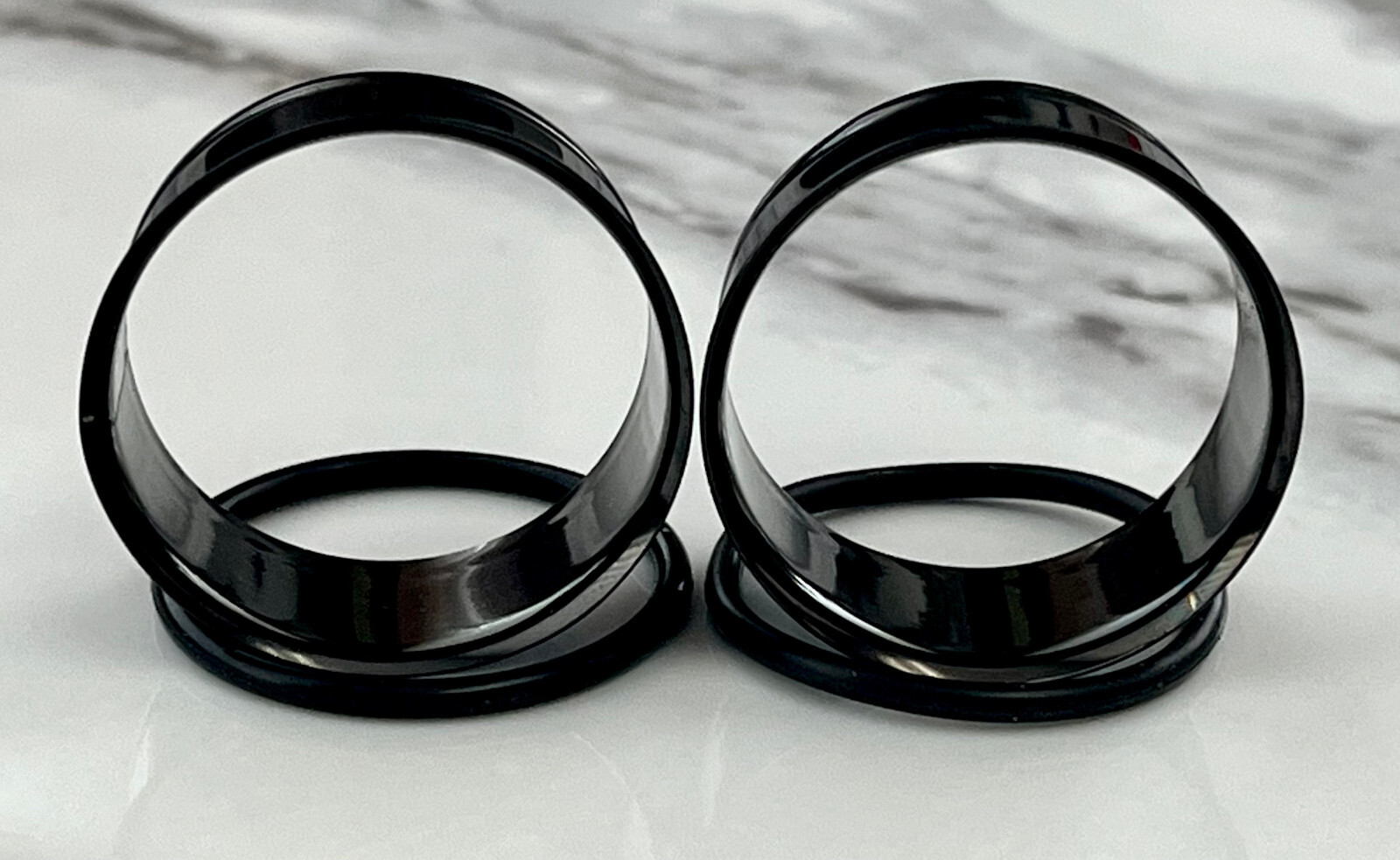 PAIR Black Single Flare Tunnels Ear Plugs Gauges PVD Plated Surgical Steel
