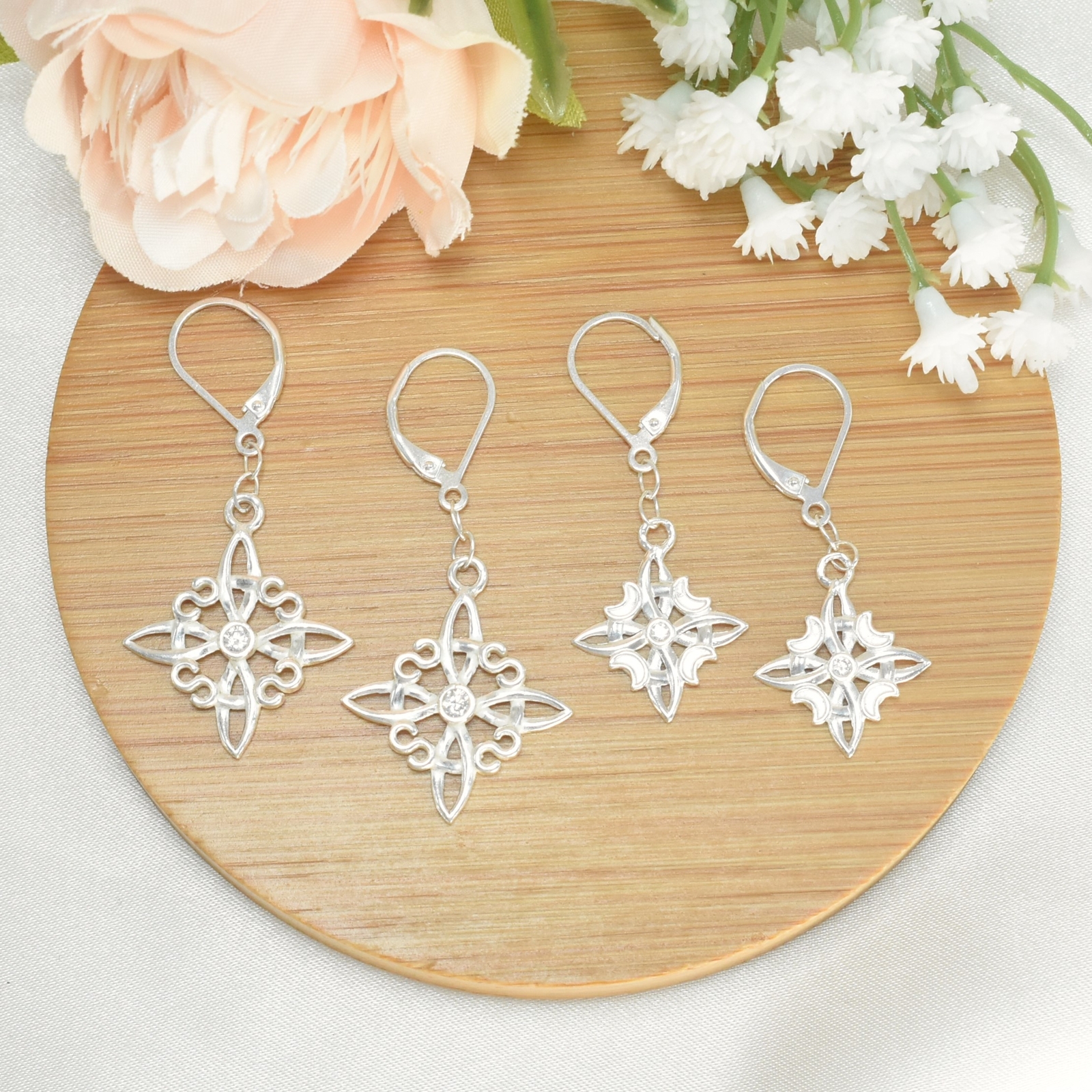 Witch Knot Pendant, 925 Sterling Silver Dangly Earrings Nudo de Bruja Aretes