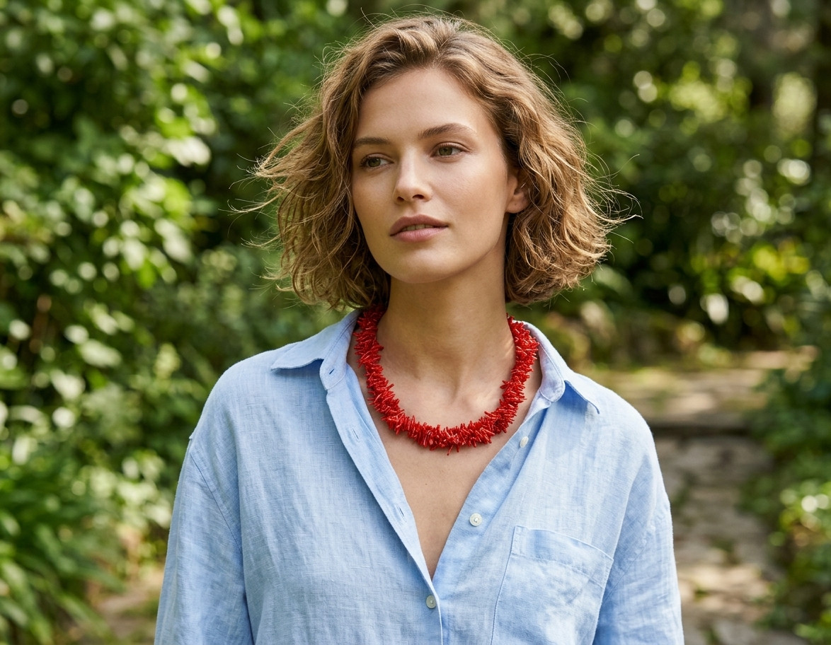 Heilstein Gemstone Chain Necklace Coral Three Row