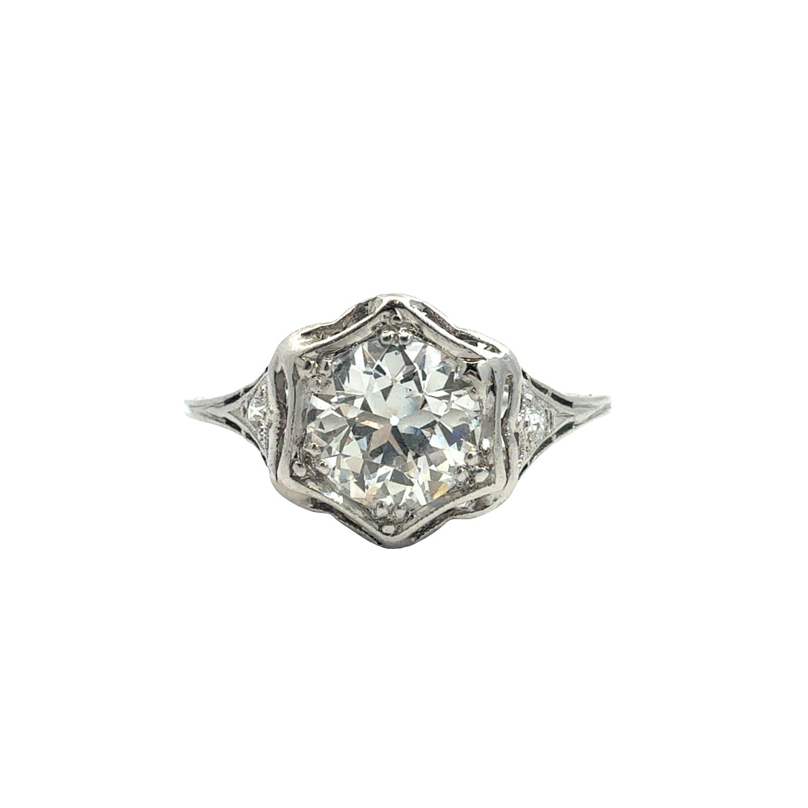 Vintage 14k White Gold 1.00tcw Euro-Cut Diamond Art Deco Engagement Ring Size 7