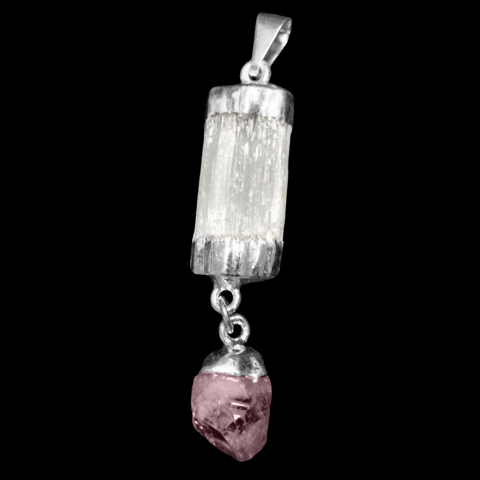 Selenite Amethyst Chakra Crystal Pendant CHARGED 925 Sterling Silver Necklace He