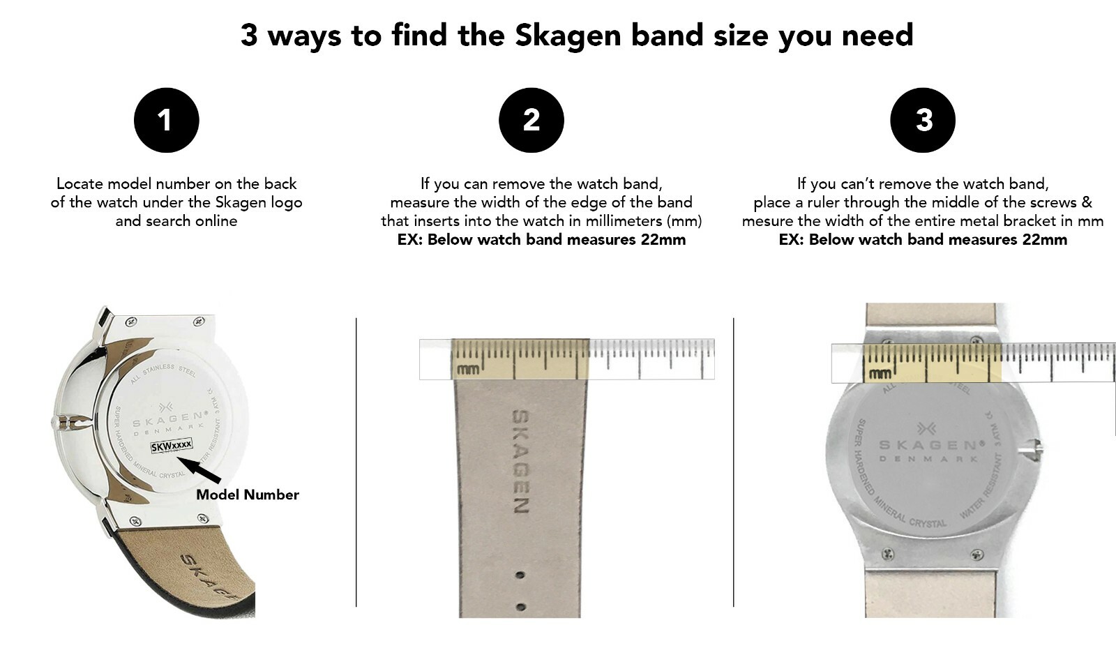 Genuine Leather Watch Band for Skagen, Screw Fit Strap, 12 14 16 18 20mm 22mm 24