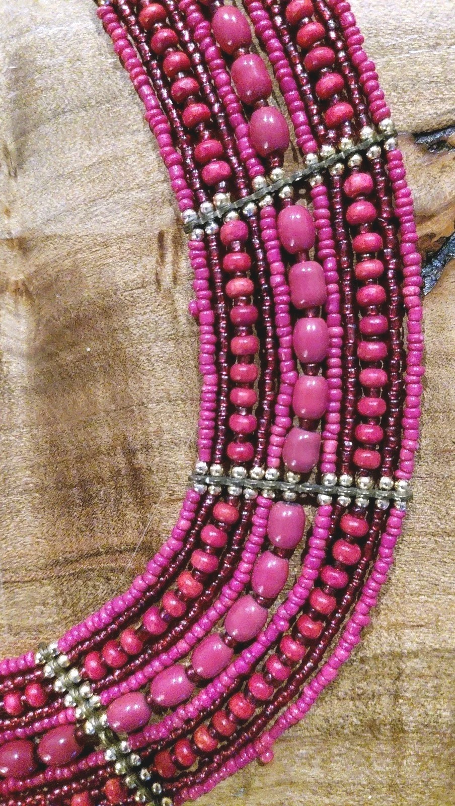 Vtg Gold Necklace with Dark Pink Glass Seed Beads by MIXIT Dark-Pink