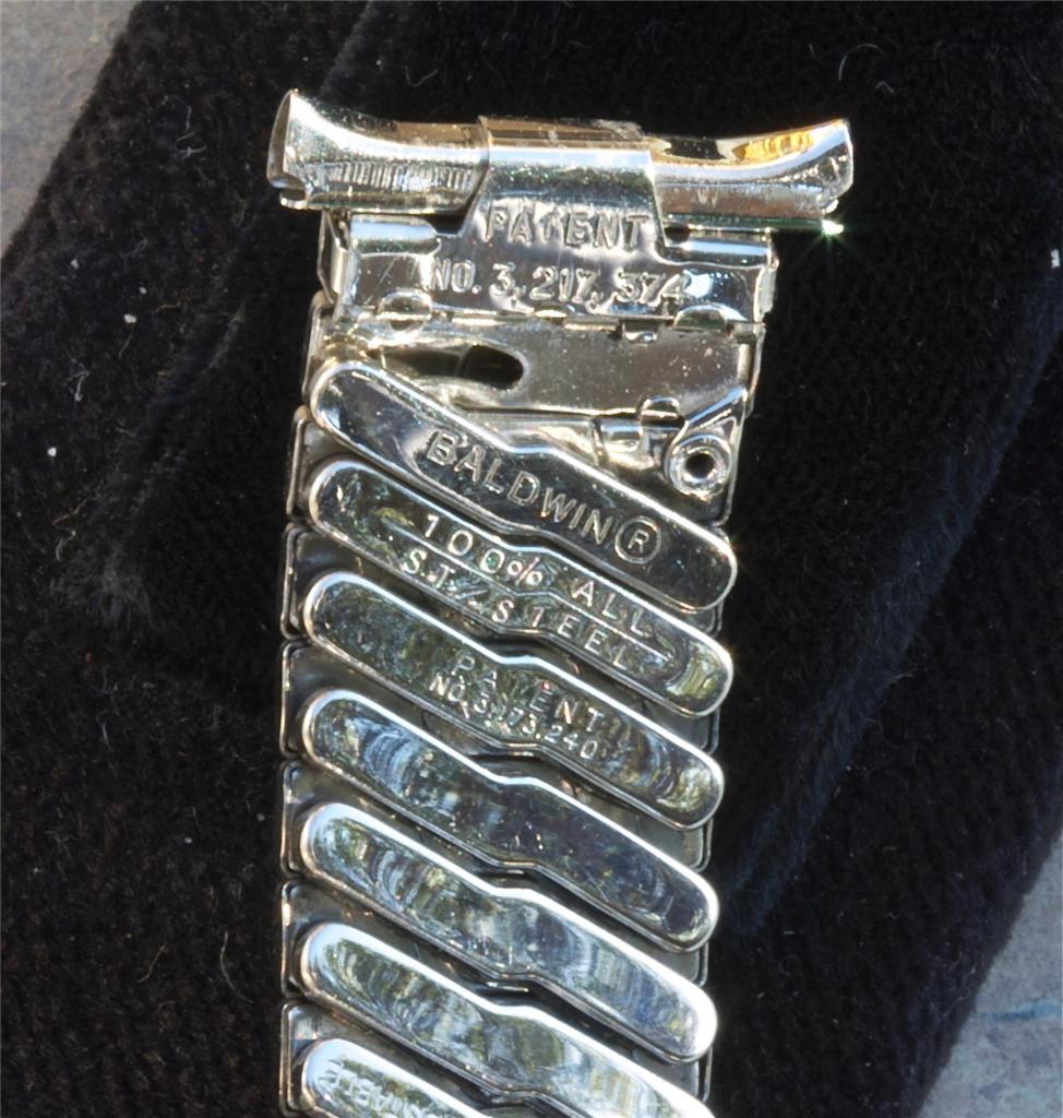Vintage steel watch band 16mm to 20mm adjustable ends NOS 1960s/70s Baldwin USA