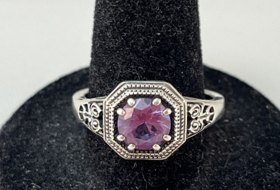 Vintage 925 Sterling Silver Light Purple Ring Size 8 Designer Signed