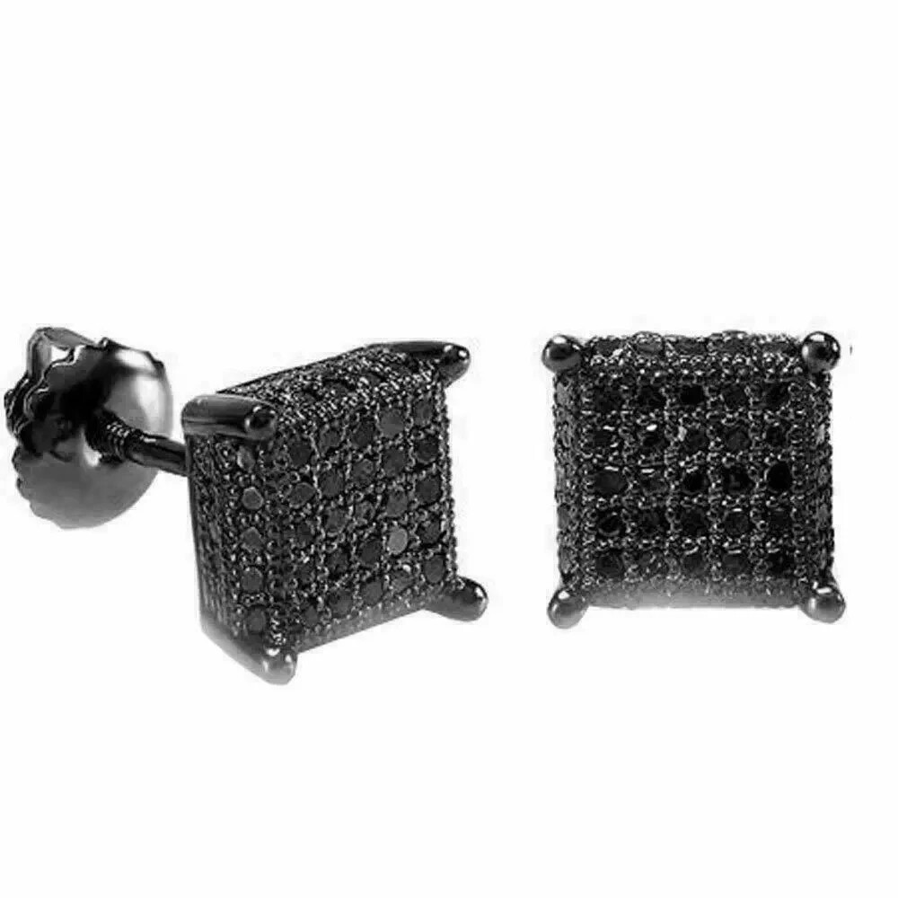 2Ct Lab Created Diamond Screw Back Men’s Square Stud Earring 14K Black Gold Over