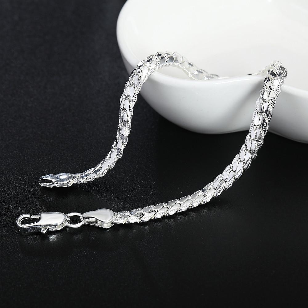 Pulsera De Plata De Ley 925 Para Mujer Y Hombre Brazalete Cadena Lateral Plana