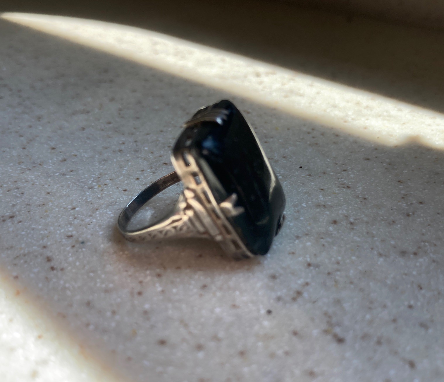 Vintage Art Deco Black Onyx Statement Ring in STERLING Silver Size 6.75
