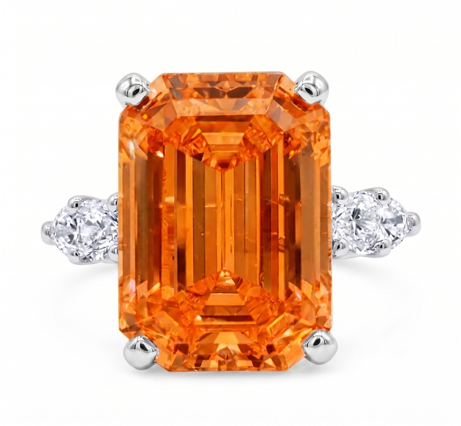 RARE 8.00 Ct Certified Emerald Cut Orange Natural Diamond Ring White Gold Finish