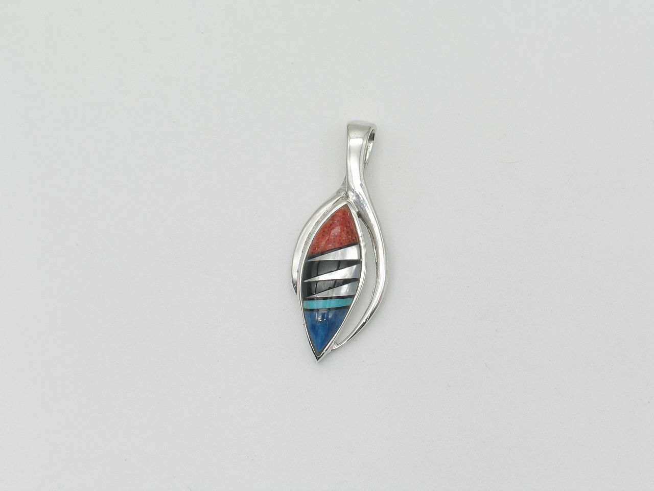BGM B.G. Mudd Navajo Inlay Sterling Silver Pendant Lapis Coral Jet MOP Turquoise