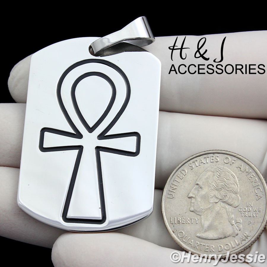 20″-30″Stainless Steel 2.5mm Silver Bead Chain Ankh Key Cross DogTag Pendant*P94