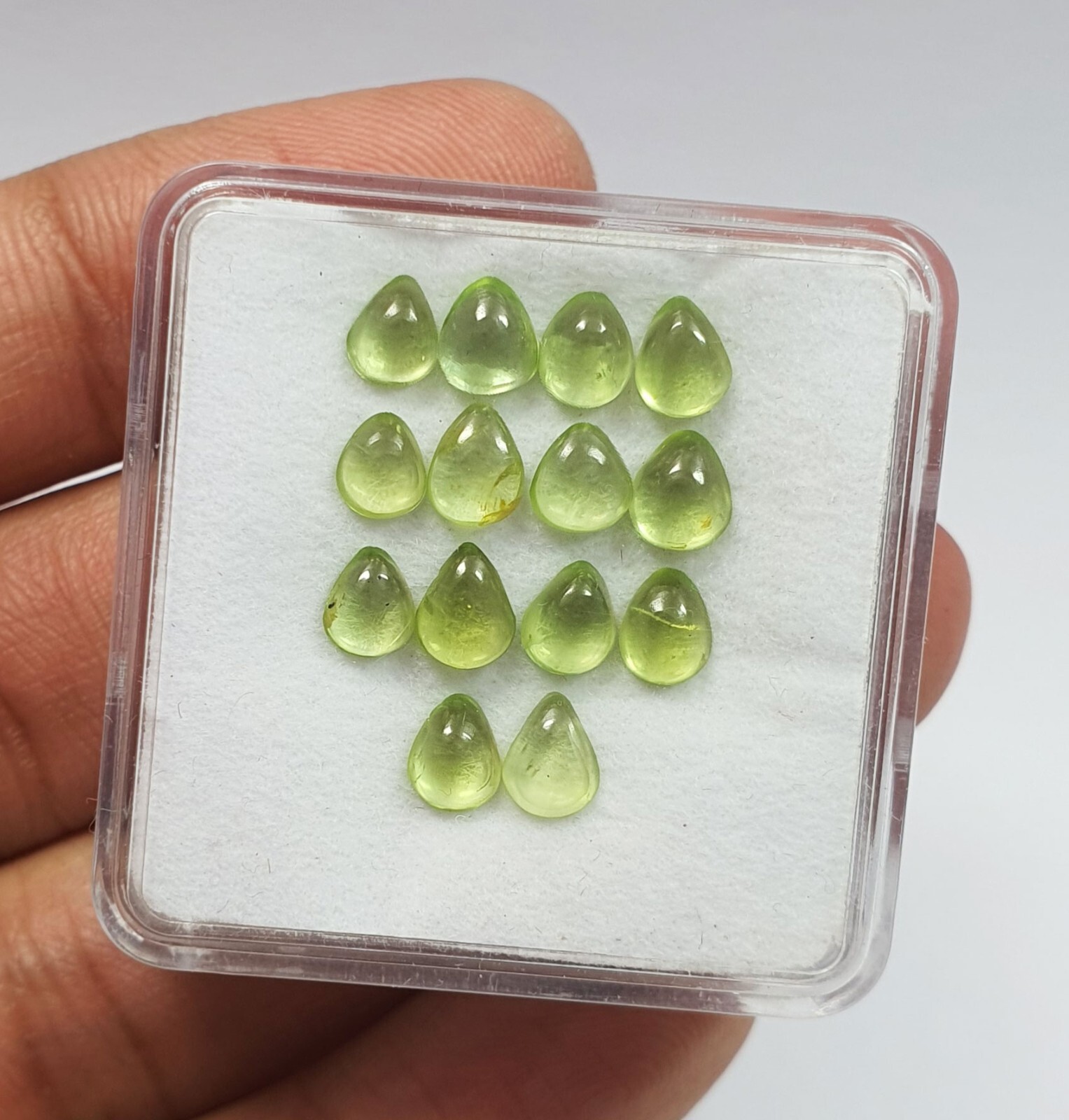 14 Pcs Natural Green Peridot Pear Cabochon Lot AAA Quality Loose Gemstone 6.65Ct