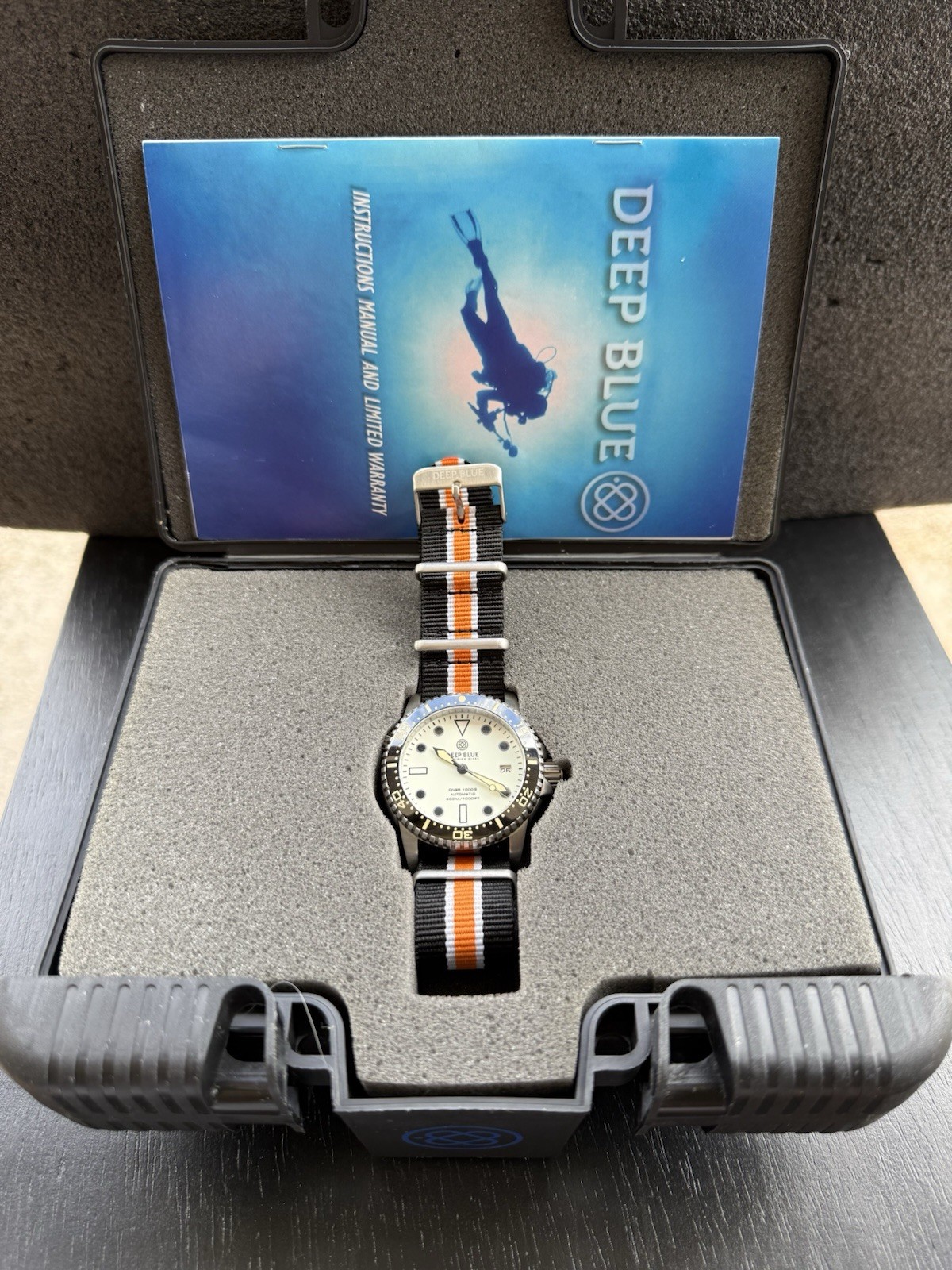 Deep Blue Precision Diver 1000 II 40mm White Full Lume Dial Nato Box Papers