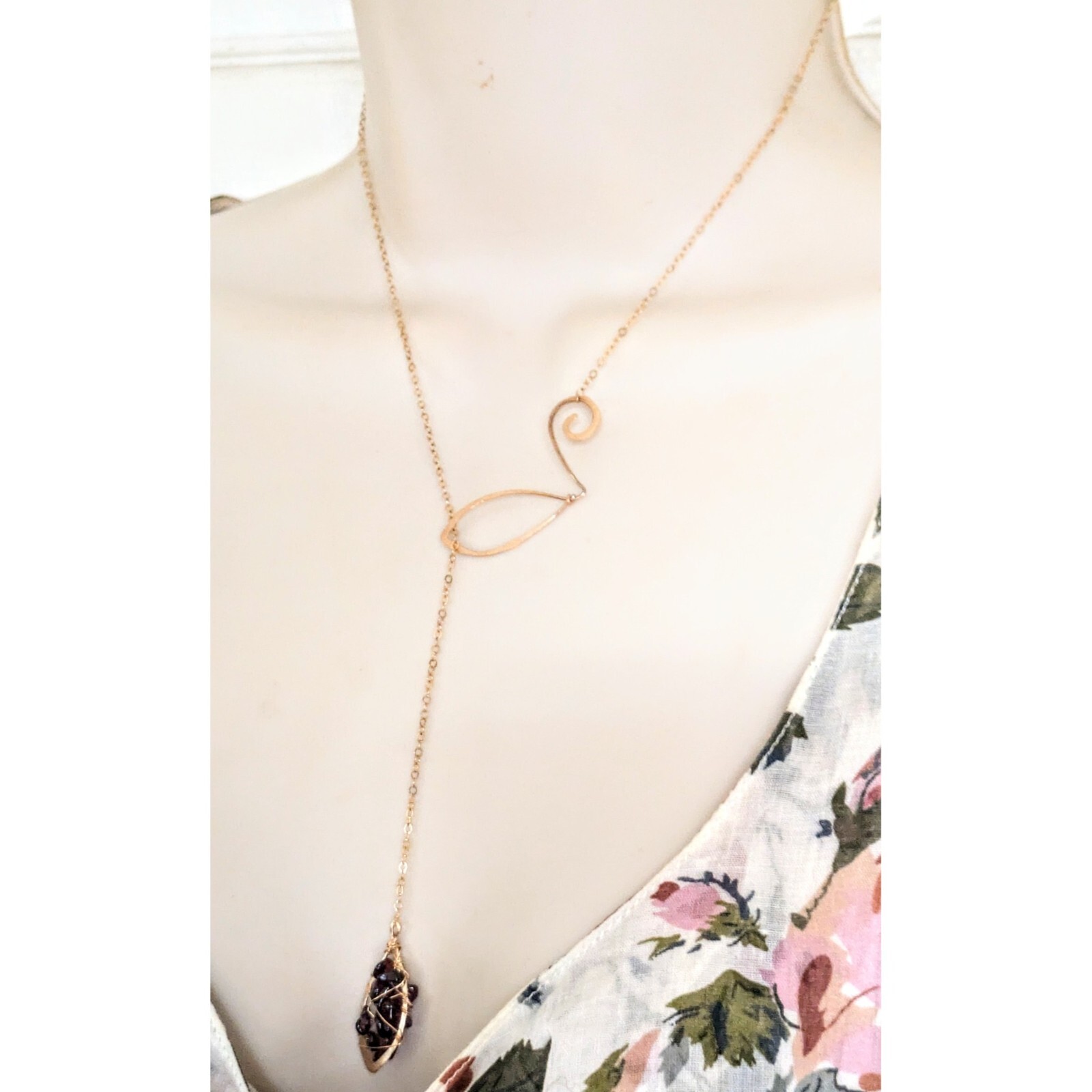 Artisan 14k Yellow Gold Filled Purple Garnet Lariot Y Slide Pendant Necklace