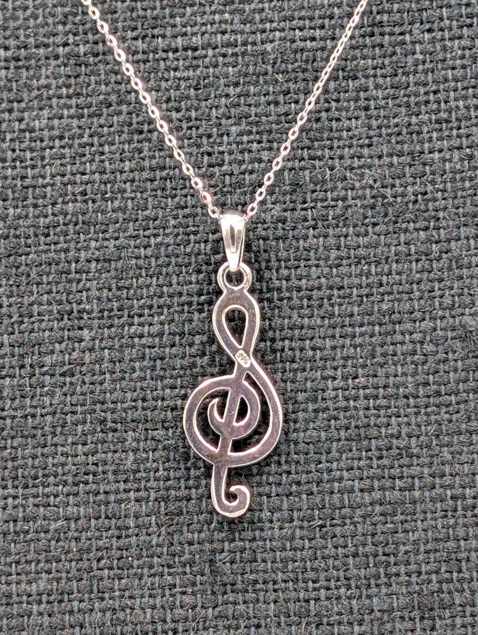 Vintage Sterling Silver Treble Clef Music Pendant 16-18″ Flat Cable 925 Necklace