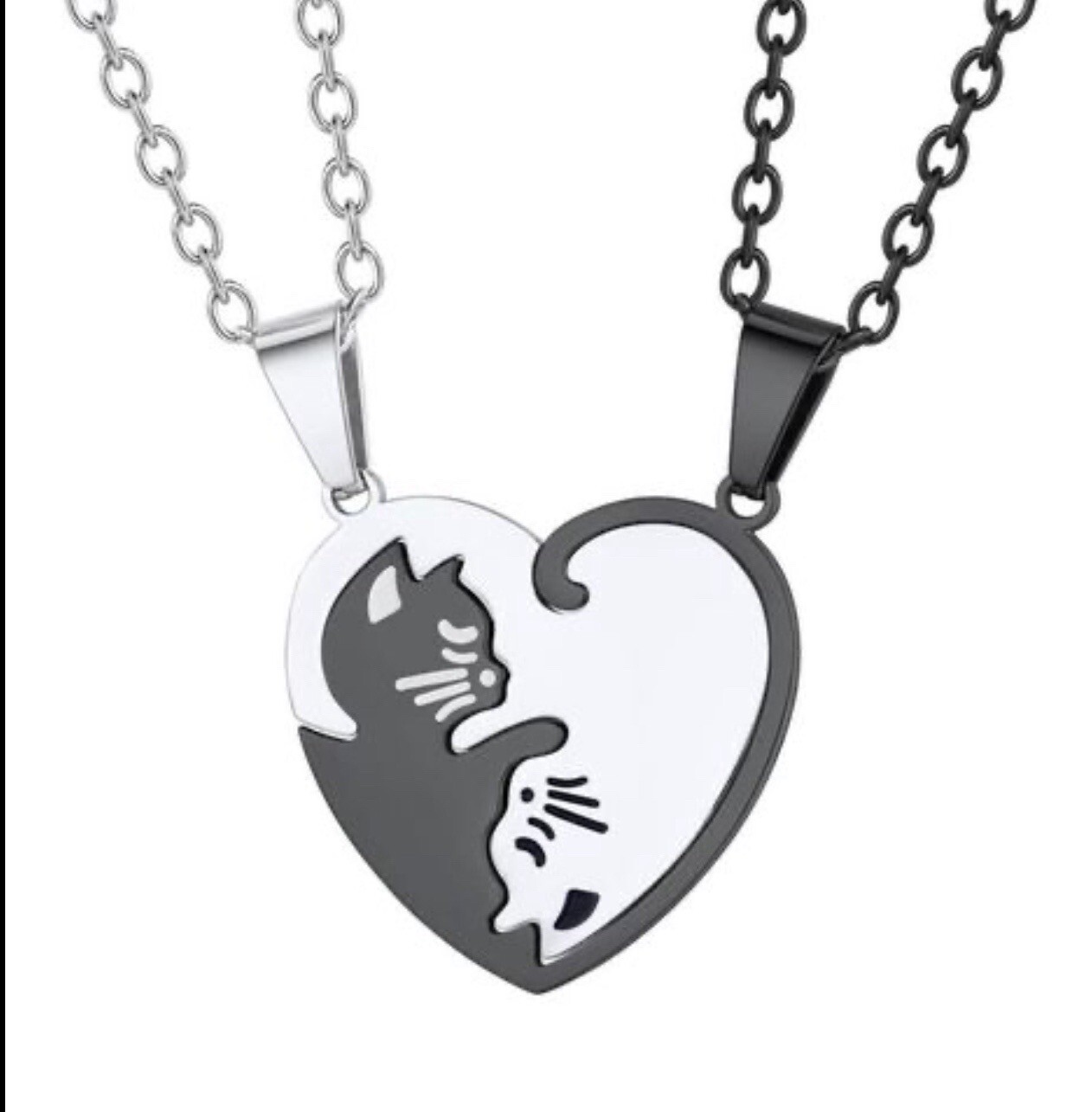 Yin & Yang Cat Necklaces 2 Pieces 💔 Available In Black & Silver & Gold & Silver