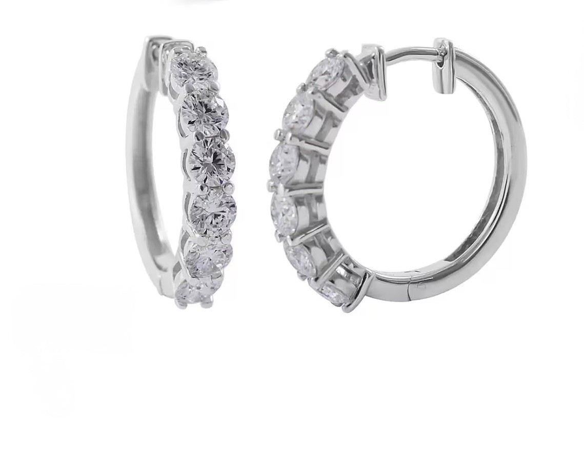 1.90 Carats Moissanite Hoop Earrings In Platinum Over Sterling Silver