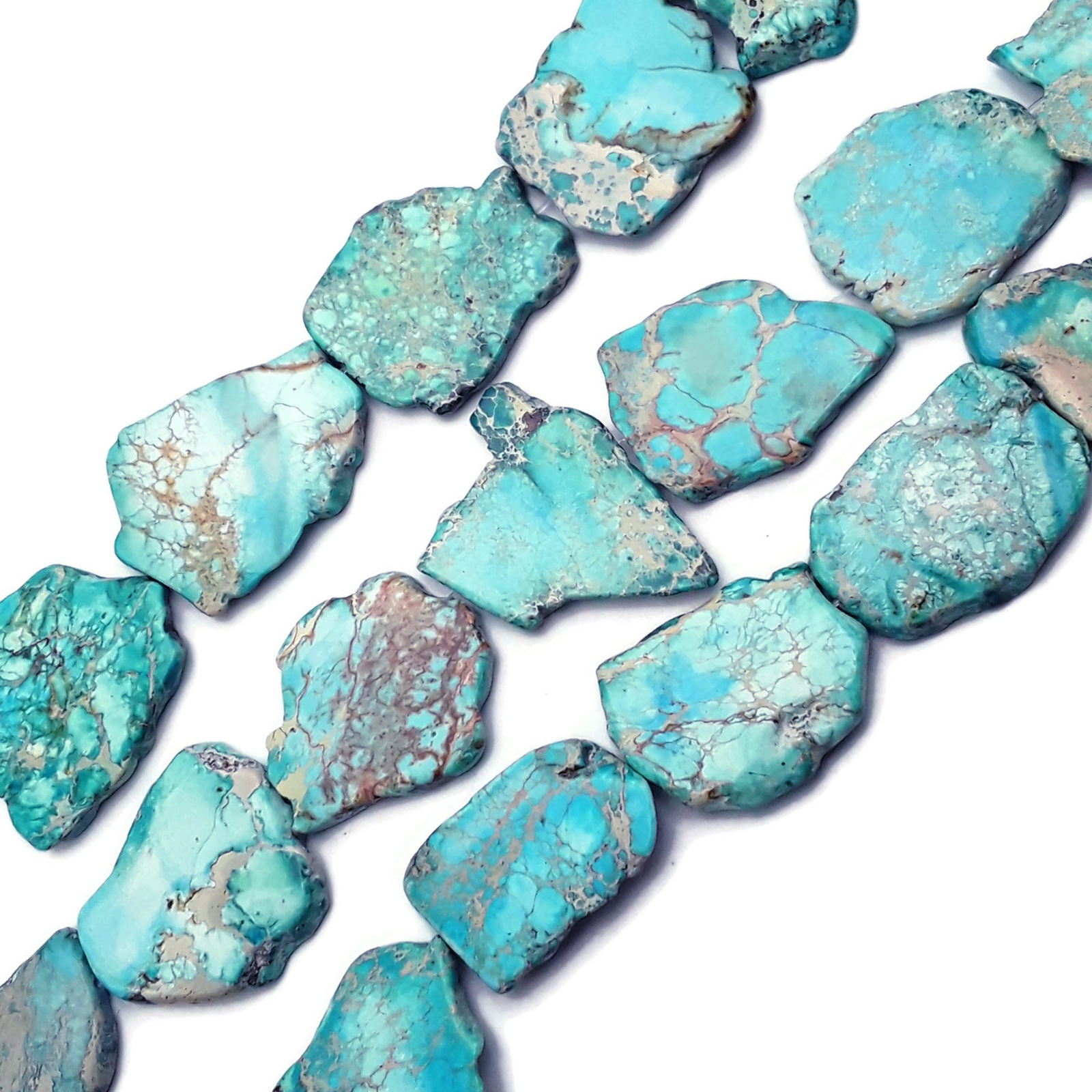 Blue Sea Sediment Jasper Freeform Slab Slice Beads Approx 30x40mm 15.5″ Strand