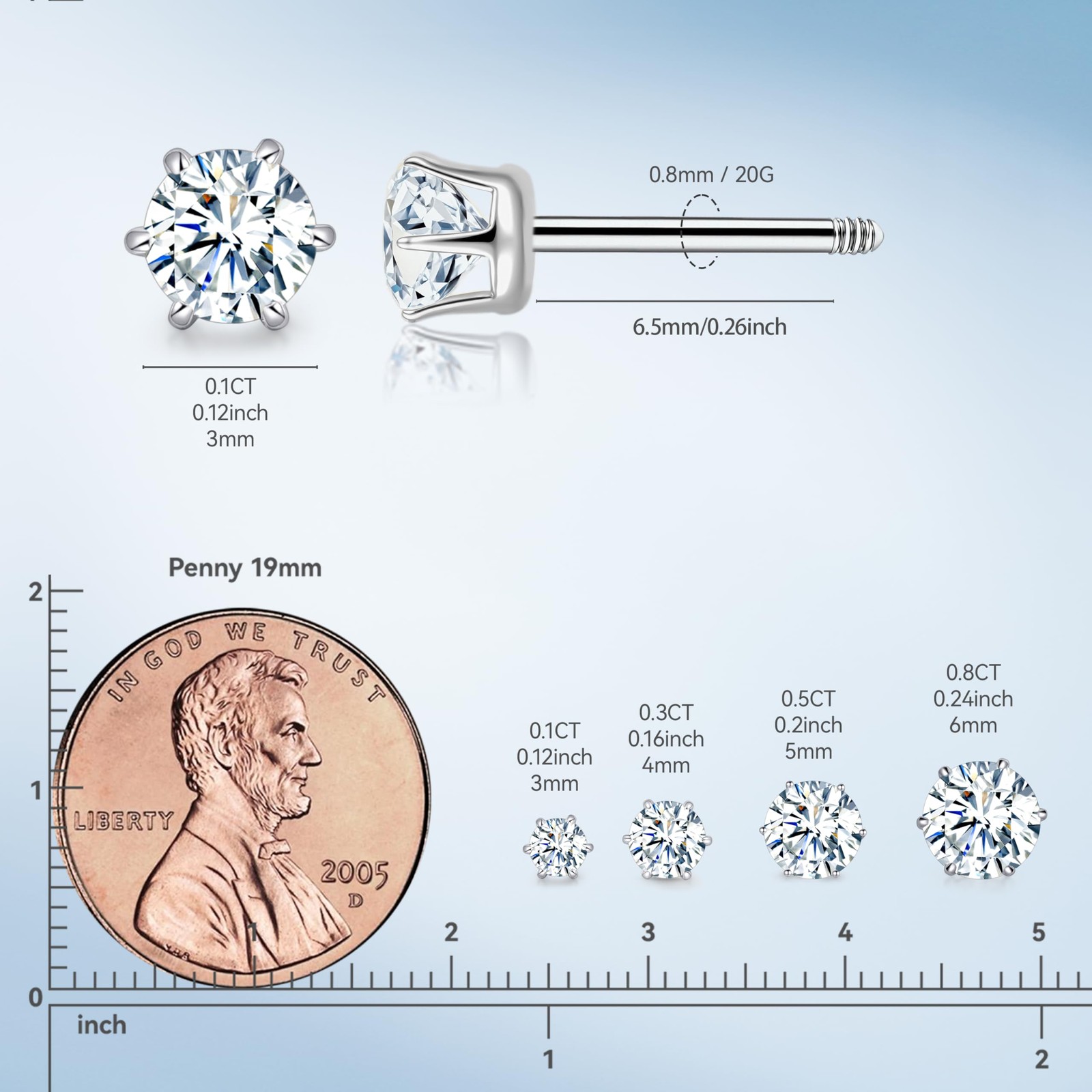 Moissanite Stud Earrings G23 Titanium Hypoallergenic Screw Back Moissanite Ea…