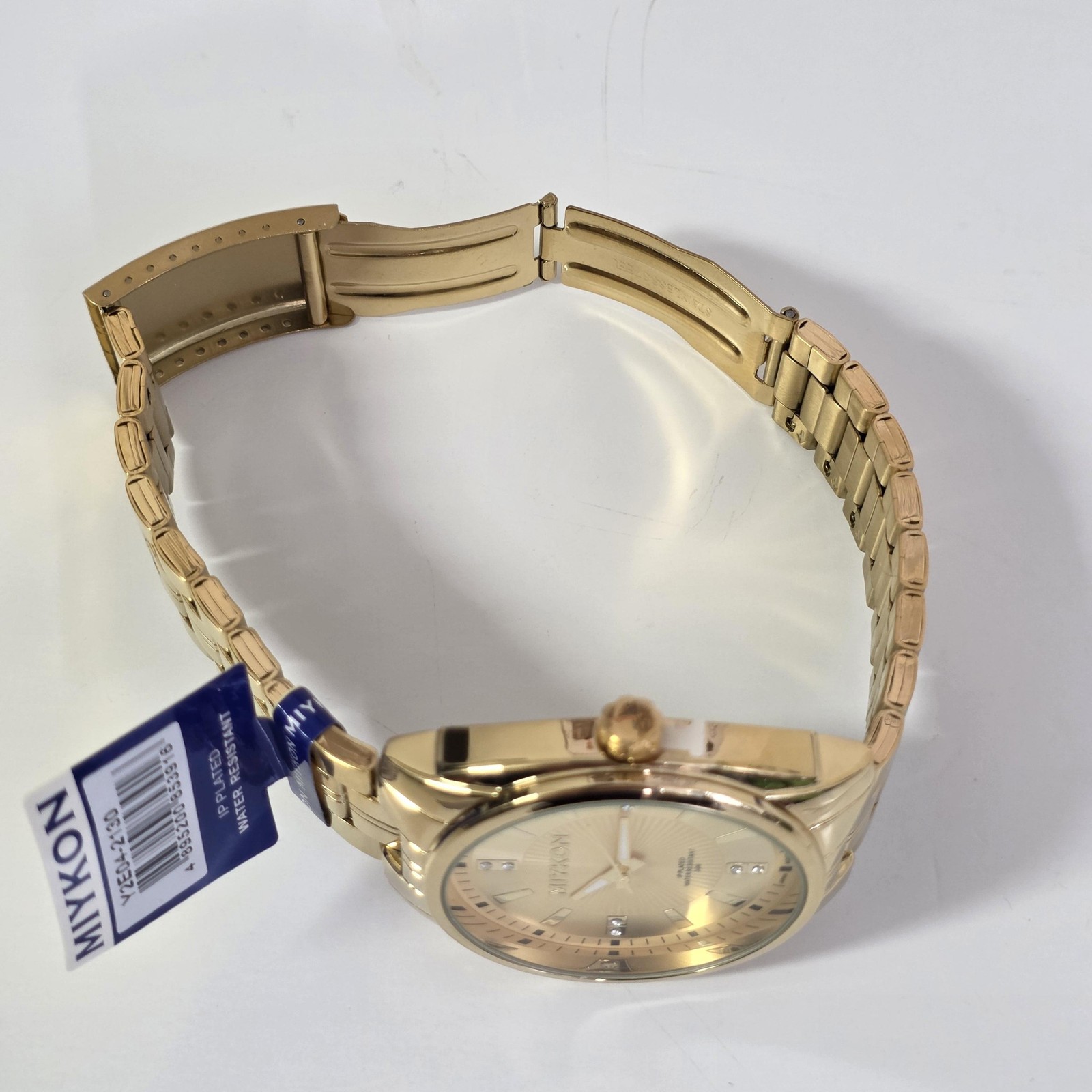 Miykon Mens Gold Tone Quartz Watch Water Resistant 30 Meters Gem Dial Y2E04-2130