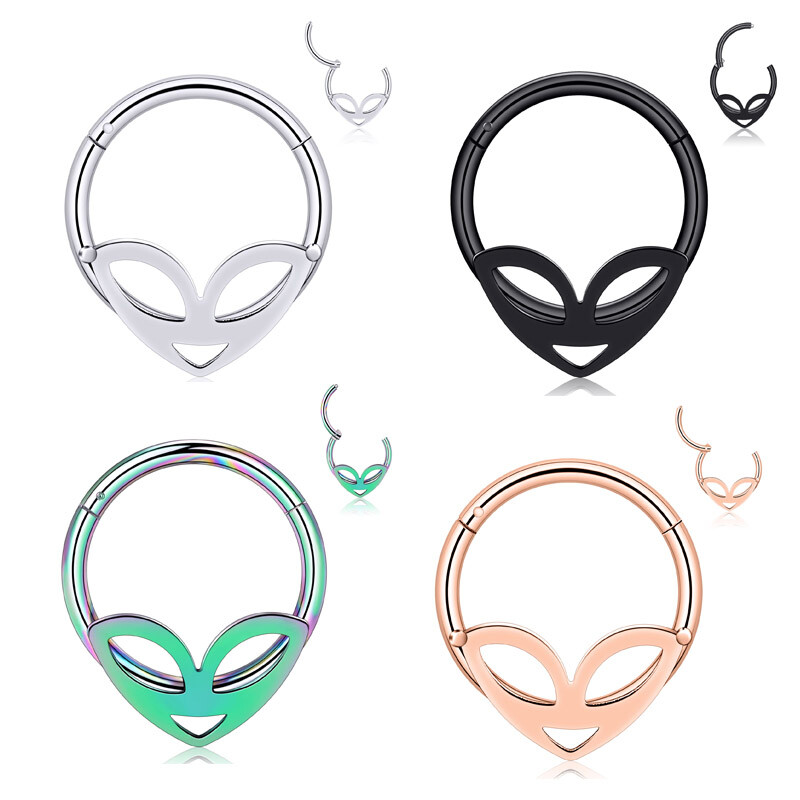 16G Septum Clicker Stainless Steel Hinged Nose Rings Hoop CZ Opal Body Piercing