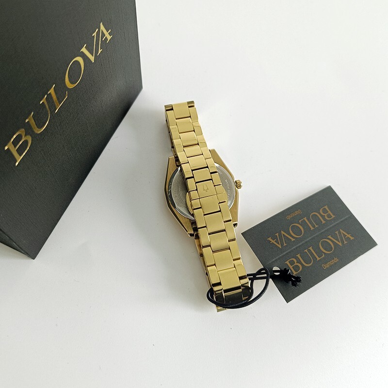 Bulova Surveyor Diamonds Gold Bracelet White Dial Women 97P172 Quartz Watch 31mm