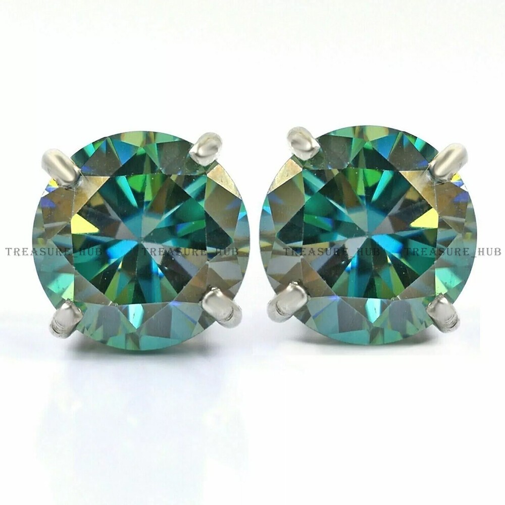 3.00 Ct Certified Round Cut Blue Diamond Studs Earrings in 925 Sterling Silver