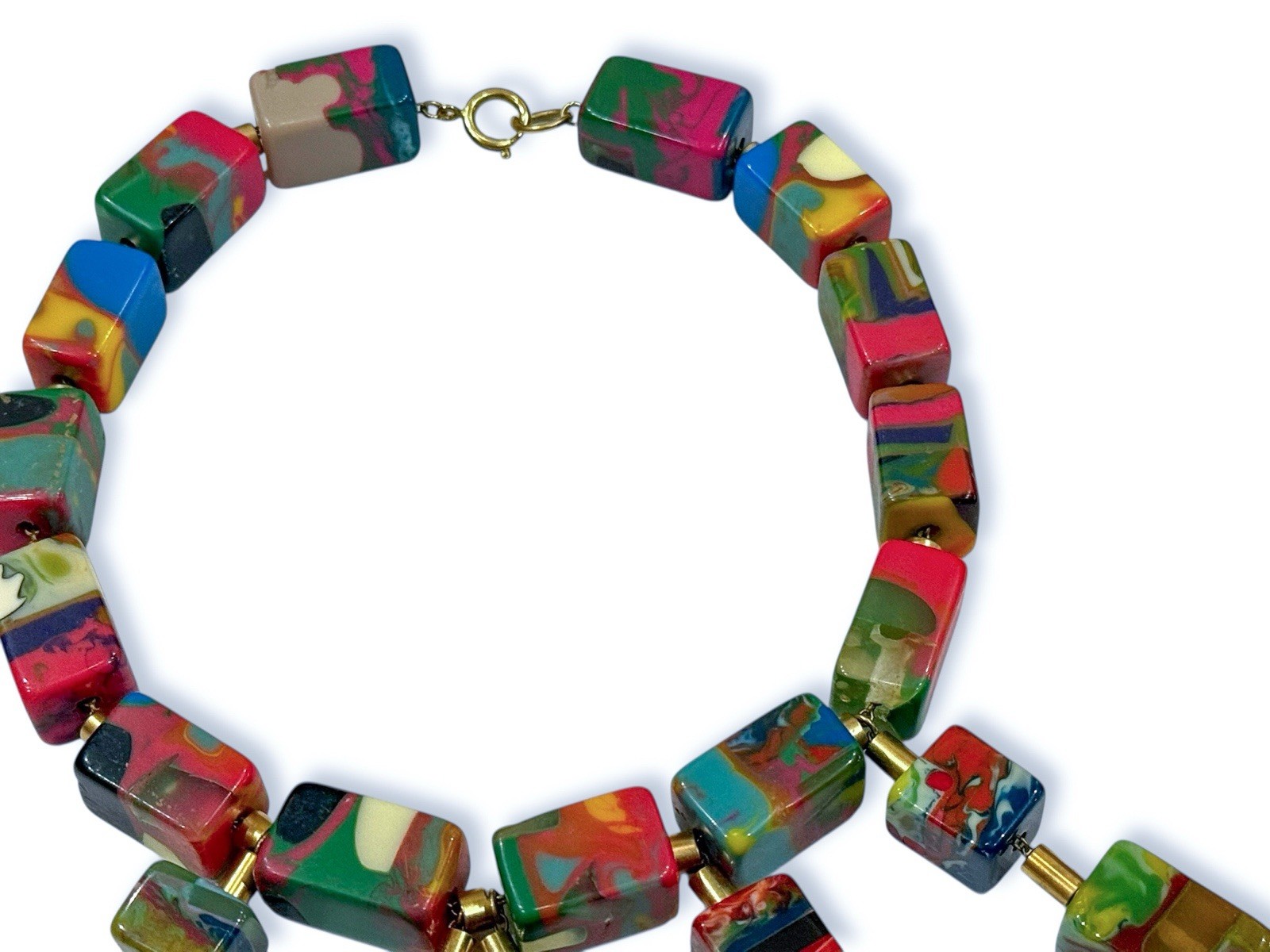Unique Resin Necklace Beaded with Colorful Square Cube Chunks