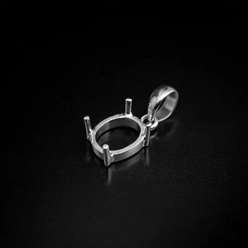 925 Sterling Silver 10x12mm Oval Prong Pendant Setting Handmade DIY Jewelry