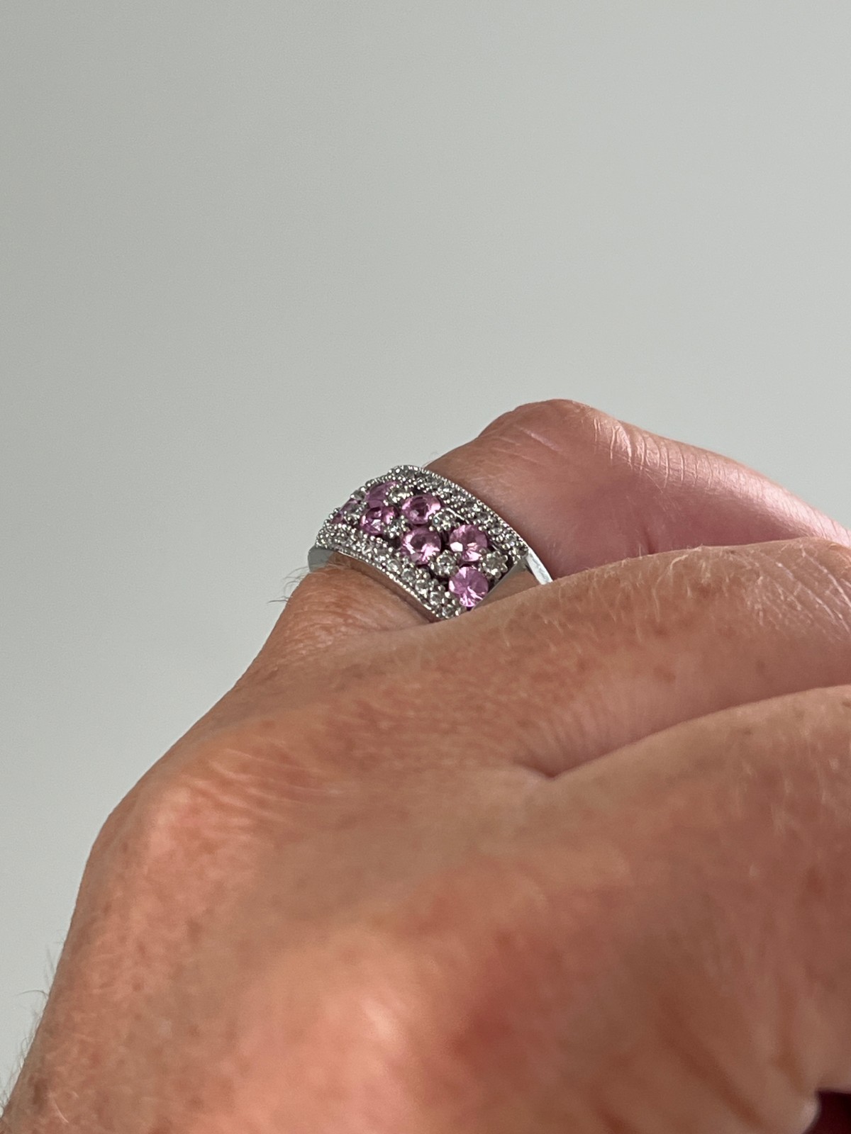 Effy Contemporary 1.60 Carat Pink Sapphire Diamond 14k White Gold Cocktail Band