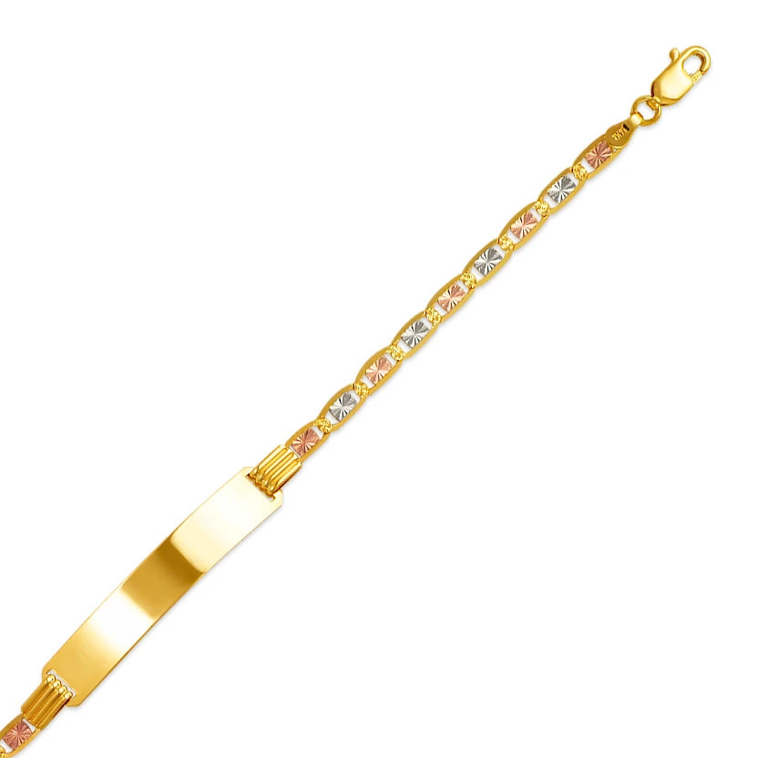 14K Tricolor Gold Valentino ID Bracelet 6.5mm/3mm 7″ 7.5″ Engraving Available