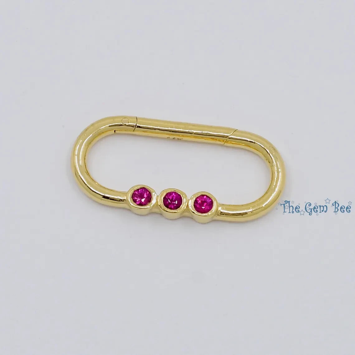 10×21.5mm 14K Yellow Gold Natural Ruby Charm Holder Snap Lock Carabiner Enhancer