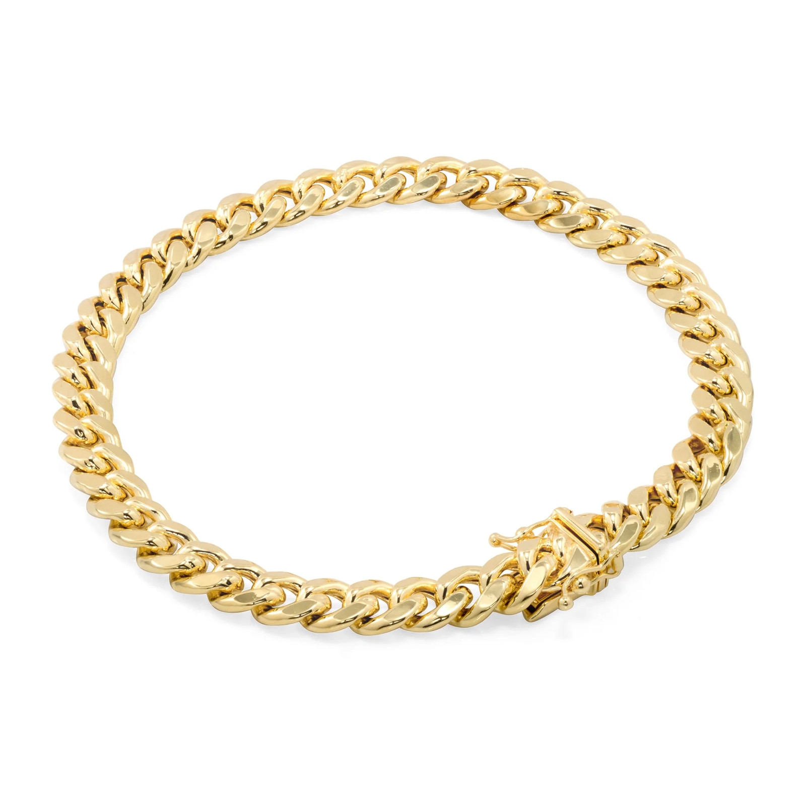 14K Real Yellow Gold Miami Cuban Link 7.5Mm Chain Bracelet (7″-9″) Italian Jewel