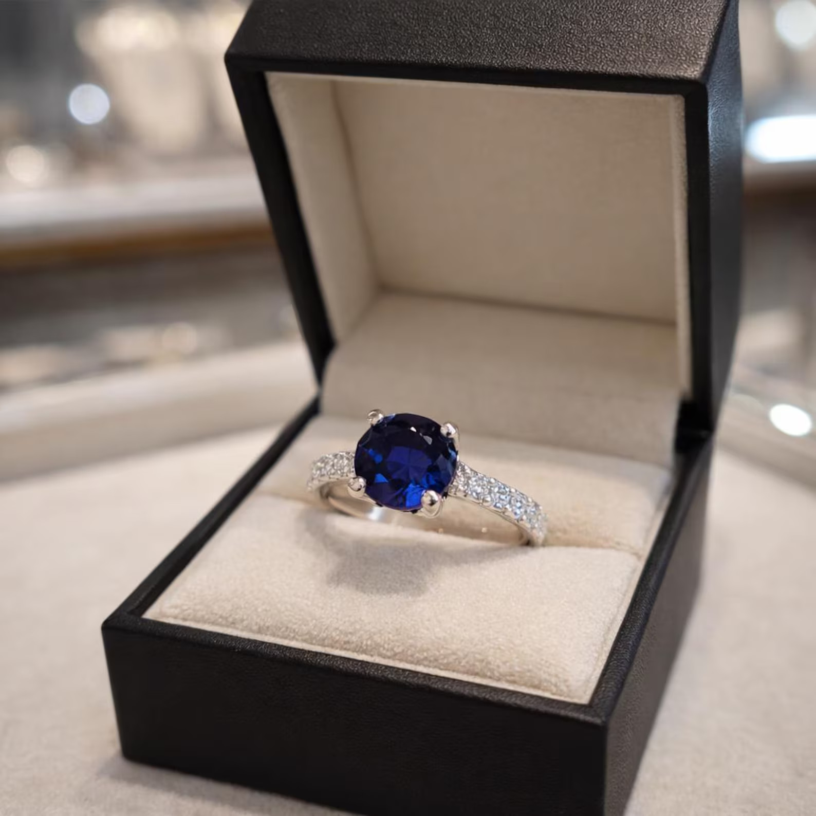 2.38 Ct Round Cut Natural Sapphire Diamond Wedding Ring 14K Solid White Gold 6