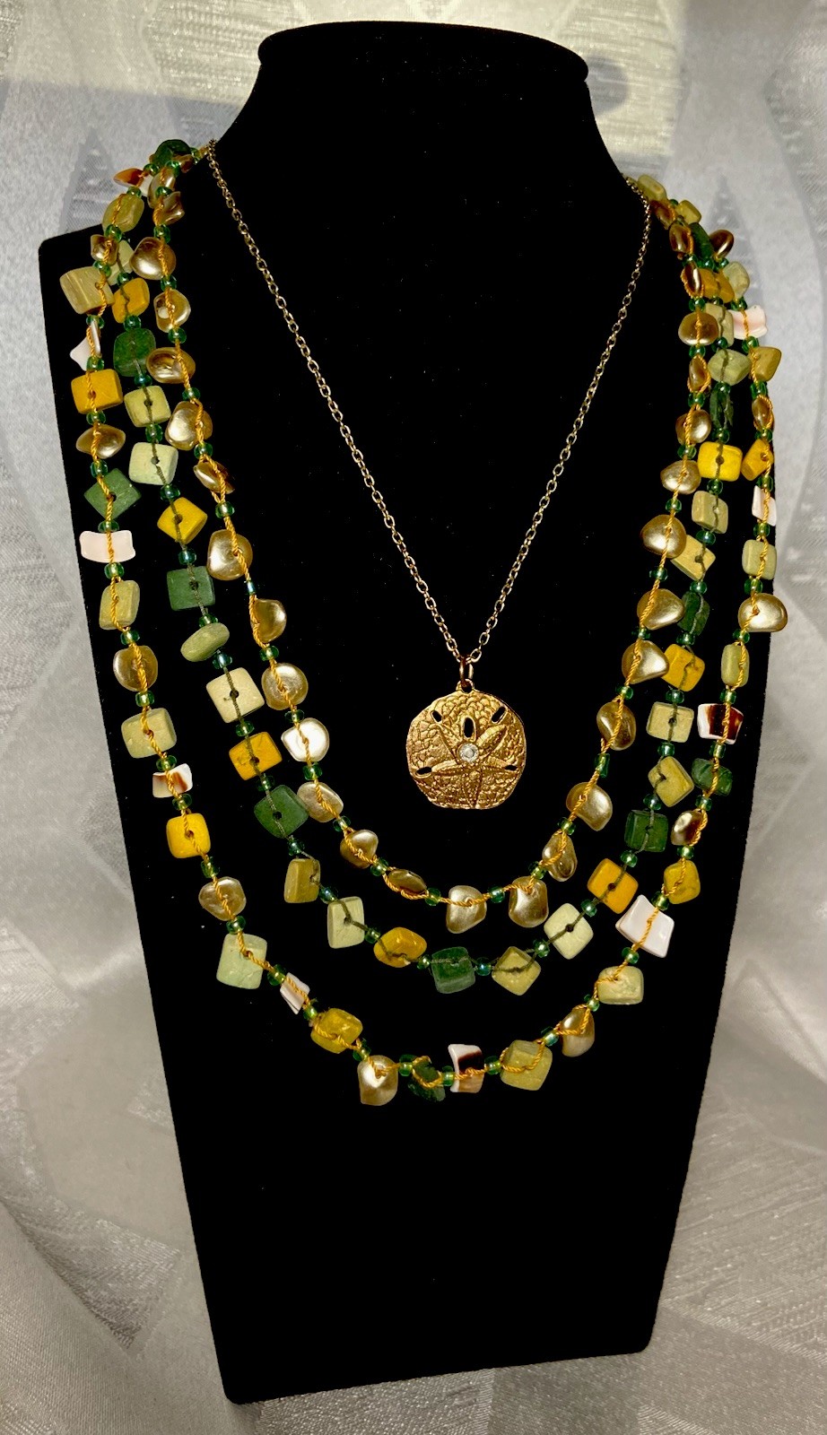 Boho Beach Necklace Lot Sand Dollar Pendant Multi Strand Layered Beaded Necklace