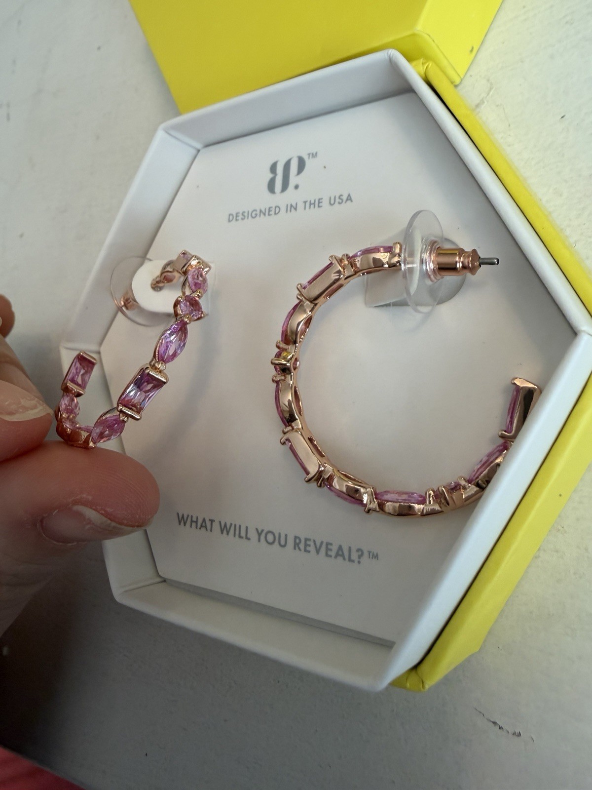 BP Marquise Mile Hoop Earrings ER55242 Lab Pink Sapphire Rose Gold Plated