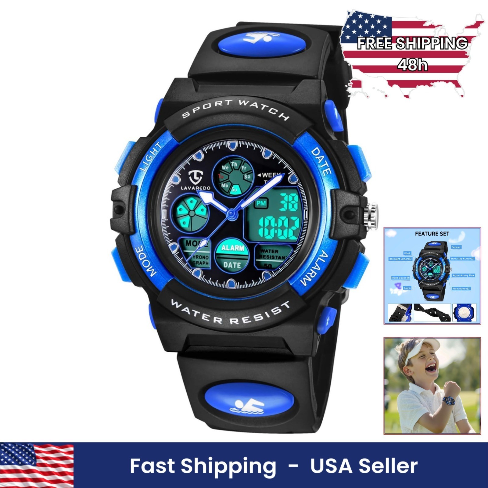 Kids Watch Boys Girls Ages 5-15 Analog Digital Waterproof Alarm Stopwatch Gift