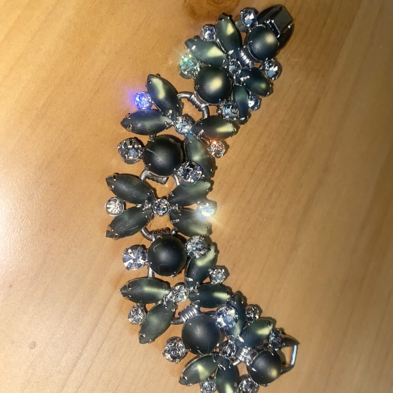 Vintage Juliana D&E Smokey Girve Rhinestone Bracelet Brooch Earring Set Parure
