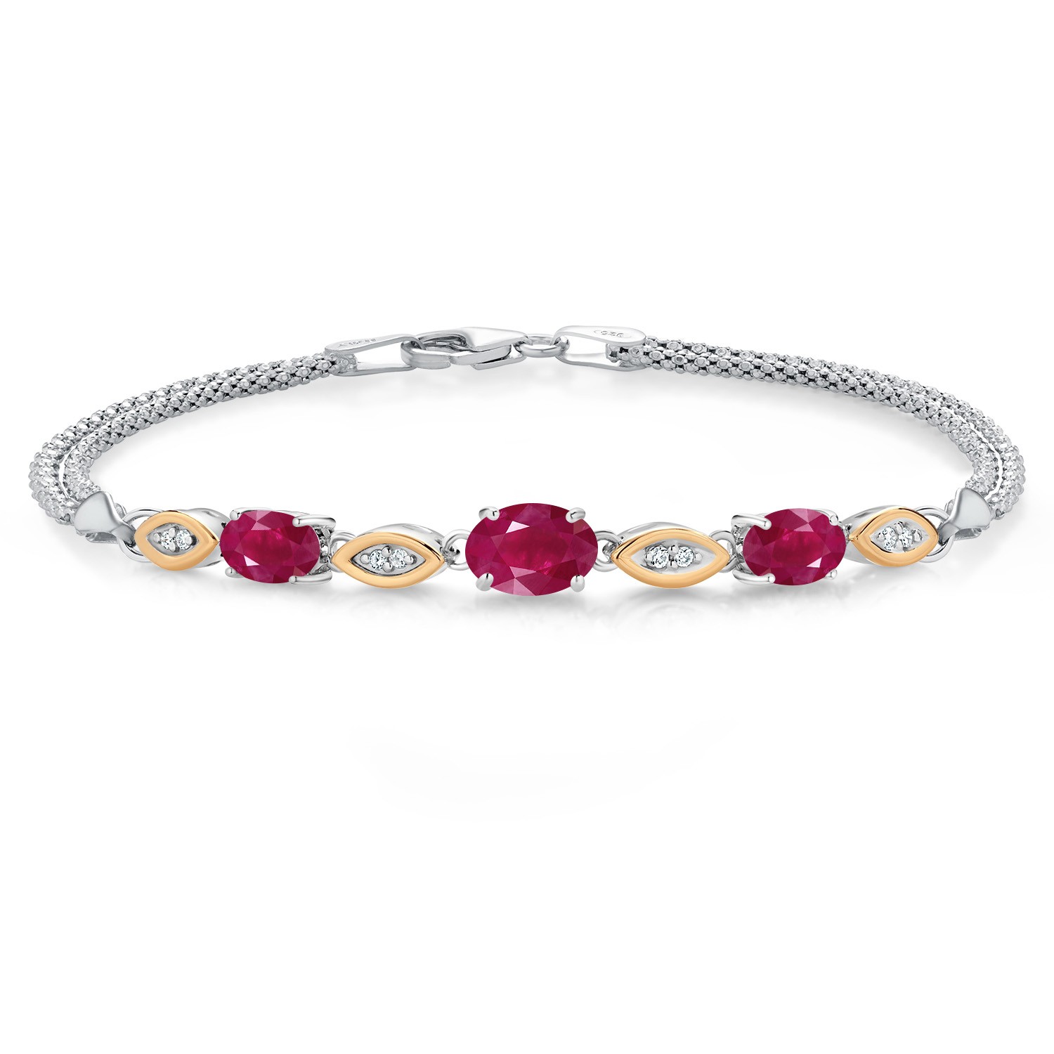 2.26 Cttw Ruby and White Lab Grown Diamond Bracelet For Women | 925 Silver and