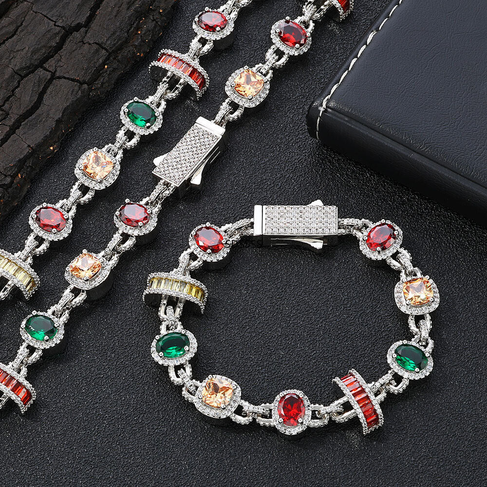 Jewelry Men Women Gift Hip Hop Tennis Chain Necklaces Bracelet Colorful